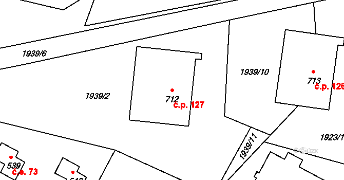 Horní Lomná 127 na parcele st. 712 v KÚ Horní Lomná, Katastrální mapa