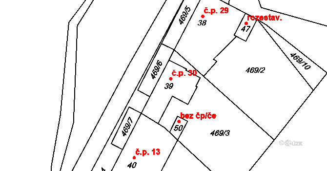 Jersice 30, Hříšice na parcele st. 39 v KÚ Jersice, Katastrální mapa