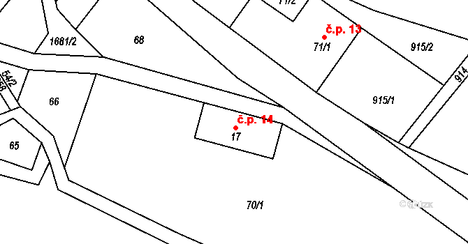 Mrklov 14, Benecko na parcele st. 17 v KÚ Mrklov, Katastrální mapa