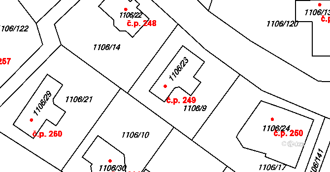 Češkovice 249, Blansko na parcele st. 1106/23 v KÚ Těchov, Katastrální mapa