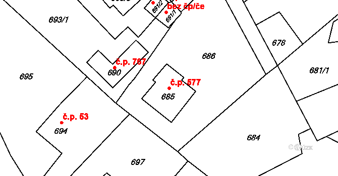 Palkovice 577 na parcele st. 685 v KÚ Palkovice, Katastrální mapa