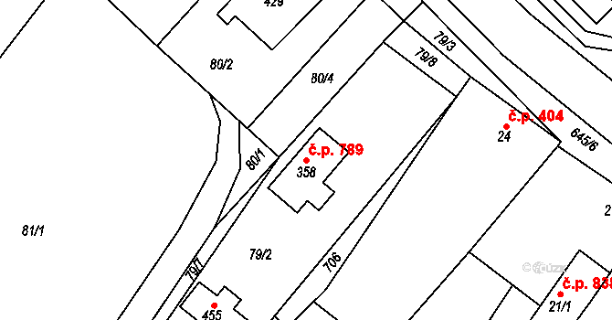 Chvalčov 789 na parcele st. 358 v KÚ Chvalčova Lhota, Katastrální mapa