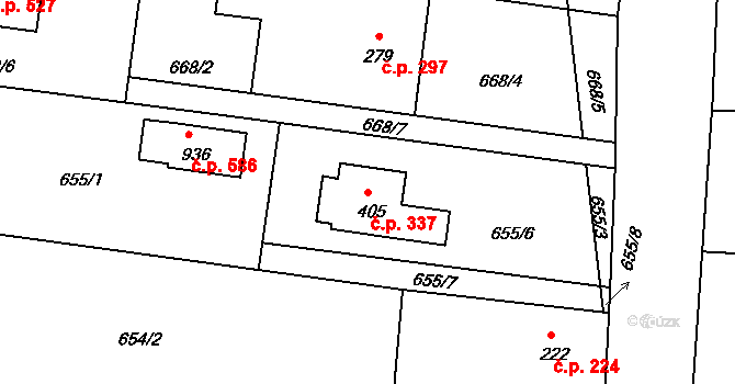 Borovany 337 na parcele st. 405 v KÚ Borovany, Katastrální mapa