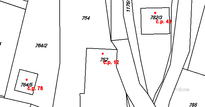 Krasetín 12, Holubov na parcele st. 752 v KÚ Holubov, Katastrální mapa