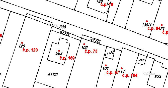 Chotěšov 73 na parcele st. 102 v KÚ Chotěšov u Vrbičan, Katastrální mapa