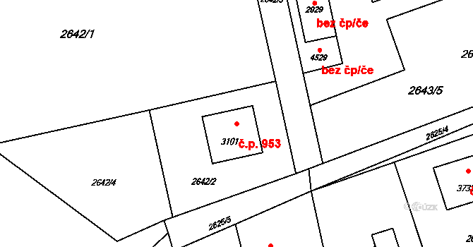 Rožnov pod Radhoštěm 953 na parcele st. 3101 v KÚ Rožnov pod Radhoštěm, Katastrální mapa