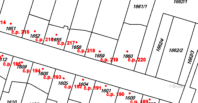 Soběslav III 219, Soběslav na parcele st. 1659 v KÚ Soběslav, Katastrální mapa