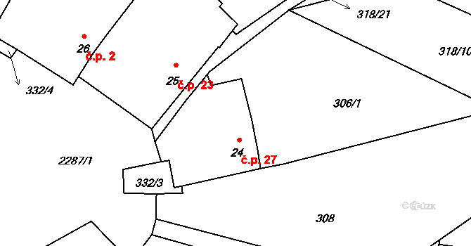 Bečice 27 na parcele st. 24 v KÚ Bečice, Katastrální mapa