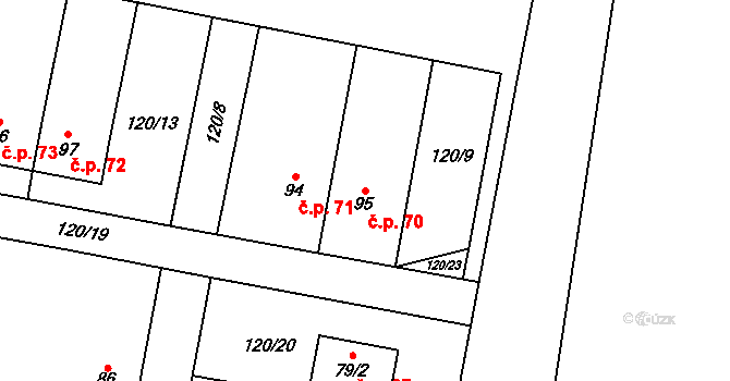 Domoradice 70, Vysoké Mýto na parcele st. 95 v KÚ Domoradice, Katastrální mapa