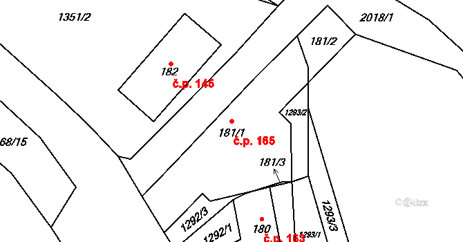 Líšnice 165 na parcele st. 181/1 v KÚ Líšnice, Katastrální mapa