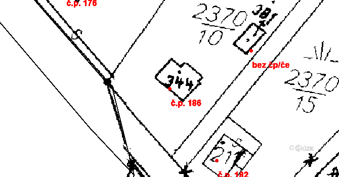Luková 186 na parcele st. 344 v KÚ Luková, Katastrální mapa
