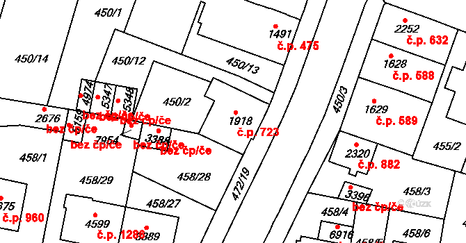 Horka-Domky 723, Třebíč na parcele st. 1918 v KÚ Třebíč, Katastrální mapa
