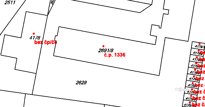 Horka-Domky 1336, Třebíč na parcele st. 2691/8 v KÚ Třebíč, Katastrální mapa