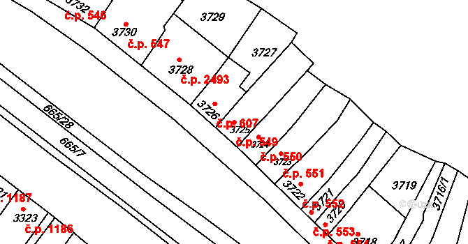 Líšeň 549, Brno na parcele st. 3725 v KÚ Líšeň, Katastrální mapa