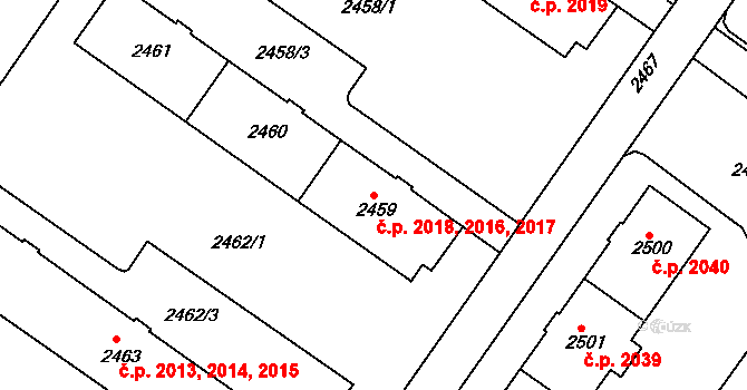 Žabovřesky 2016,2017,2018, Brno na parcele st. 2459 v KÚ Žabovřesky, Katastrální mapa