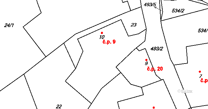 Lísky 9, Koberovice na parcele st. 10 v KÚ Lísky u Holušic, Katastrální mapa