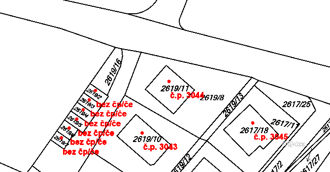 Teplice 3044 na parcele st. 2619/11 v KÚ Teplice, Katastrální mapa