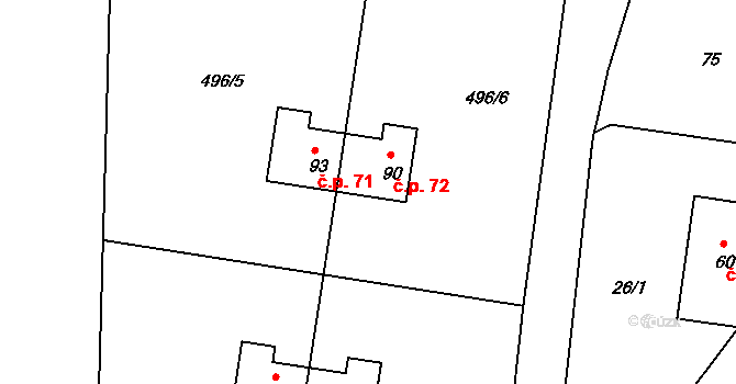 Údrč 72, Bochov na parcele st. 90 v KÚ Údrč, Katastrální mapa