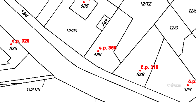 Sendražice 368, Kolín na parcele st. 436 v KÚ Sendražice u Kolína, Katastrální mapa