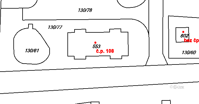 Zdiby 108 na parcele st. 553 v KÚ Zdiby, Katastrální mapa