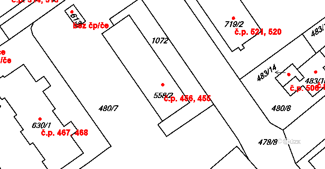Borohrádek 455,456 na parcele st. 558/2 v KÚ Borohrádek, Katastrální mapa