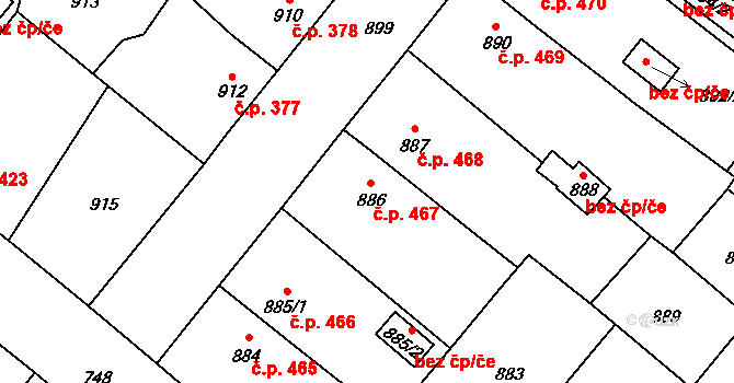 Suchdol nad Lužnicí 467 na parcele st. 886 v KÚ Suchdol nad Lužnicí, Katastrální mapa