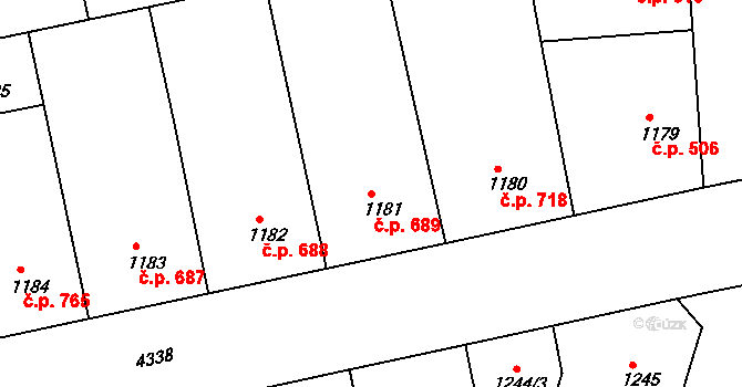 Žižkov 689, Praha na parcele st. 1181 v KÚ Žižkov, Katastrální mapa