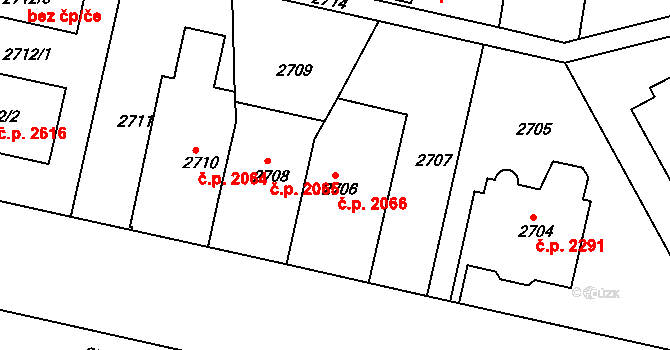 Smíchov 2066, Praha na parcele st. 2706 v KÚ Smíchov, Katastrální mapa