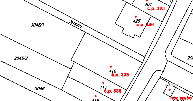Kunžak 333 na parcele st. 416 v KÚ Kunžak, Katastrální mapa