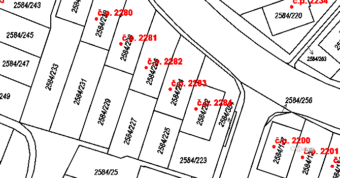 Břevnov 2283, Praha na parcele st. 2584/224 v KÚ Břevnov, Katastrální mapa
