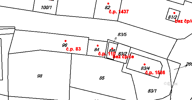Hostivař 110, Praha na parcele st. 84 v KÚ Hostivař, Katastrální mapa