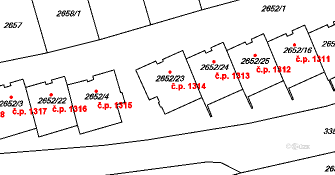 Michle 1314, Praha na parcele st. 2652/23 v KÚ Michle, Katastrální mapa