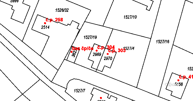 Kryblice 304, Trutnov na parcele st. 2969 v KÚ Trutnov, Katastrální mapa
