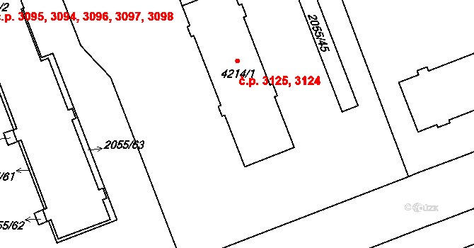 Hodonín 3124,3125 na parcele st. 4214/1 v KÚ Hodonín, Katastrální mapa
