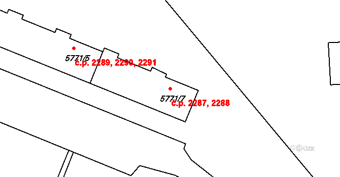 Česká Lípa 2287,2288 na parcele st. 5771/7 v KÚ Česká Lípa, Katastrální mapa