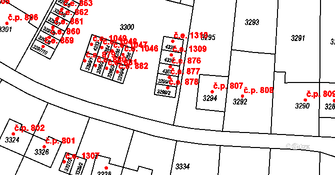 Kuřim 878 na parcele st. 3299/2 v KÚ Kuřim, Katastrální mapa