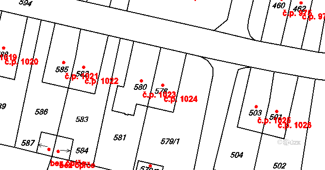 Šumbark 1024, Havířov na parcele st. 578 v KÚ Šumbark, Katastrální mapa