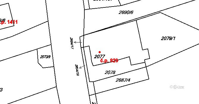 Prostřední Suchá 929, Havířov na parcele st. 2077 v KÚ Prostřední Suchá, Katastrální mapa