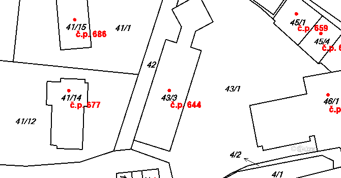 Liboc 644, Praha na parcele st. 43/3 v KÚ Liboc, Katastrální mapa