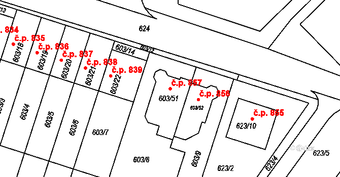 Ždánice 857 na parcele st. 603/51 v KÚ Ždánice, Katastrální mapa