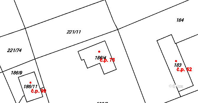 Prchalov 78, Příbor na parcele st. 186/4 v KÚ Prchalov, Katastrální mapa