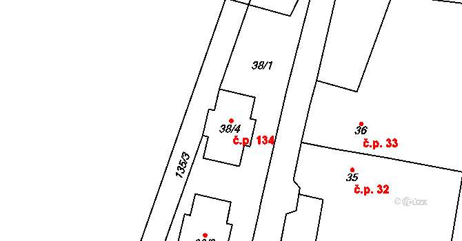Velký Karlov 134 na parcele st. 38/4 v KÚ Velký Karlov, Katastrální mapa