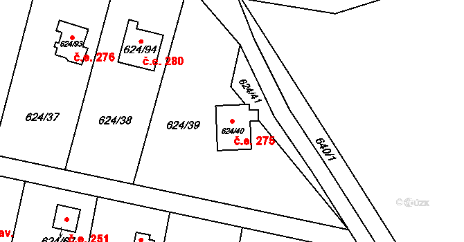 Žižlavice 275, Blansko na parcele st. 624/40 v KÚ Těchov, Katastrální mapa