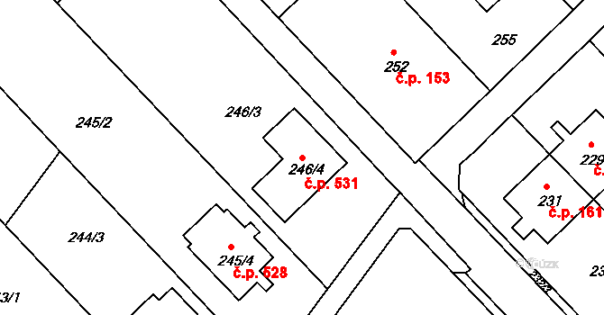 Bedihošť 531 na parcele st. 246/4 v KÚ Bedihošť, Katastrální mapa