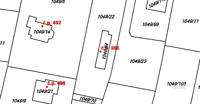 Podlesí 566, Valašské Meziříčí na parcele st. 1049/84 v KÚ Křivé, Katastrální mapa