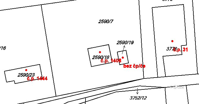 Lutyně 1408, Orlová na parcele st. 2590/18 v KÚ Horní Lutyně, Katastrální mapa