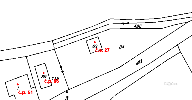 Křížov 27, Jiříkov na parcele st. 63 v KÚ Křížov u Sovince, Katastrální mapa