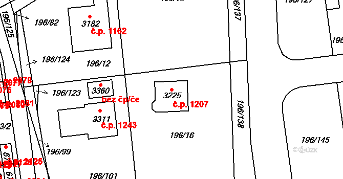 Sezimovo Ústí 1207 na parcele st. 3225 v KÚ Sezimovo Ústí, Katastrální mapa