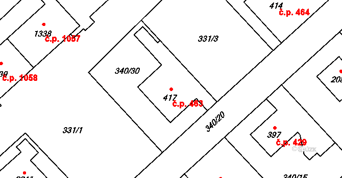 Hrabůvka 463, Ostrava na parcele st. 417 v KÚ Hrabůvka, Katastrální mapa