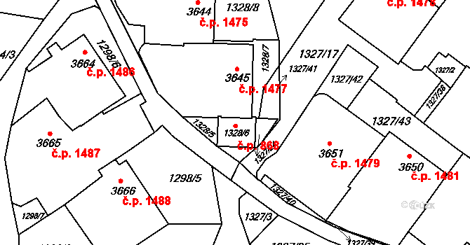 Rumburk 38628244 na parcele st. 1328/6 v KÚ Rumburk, Katastrální mapa